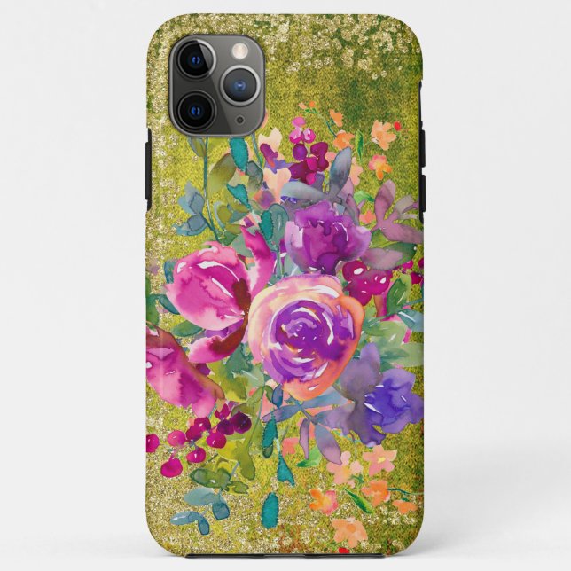 Coques Case-Mate iPhone Bouquet de fleurs d'aquarelle sur vert rustique (Dos)