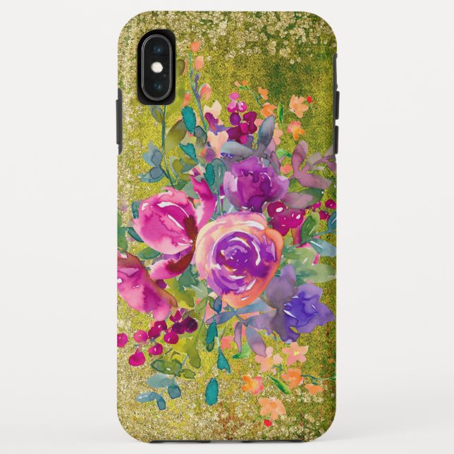 Coques Case-Mate iPhone Bouquet de fleurs d'aquarelle sur vert rustique (Dos)