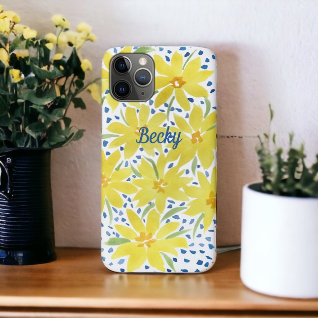 Coques Case-Mate iPhone Bouquet de marguerite jaune avec points bleus (Créateur téléchargé)