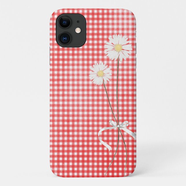 Coques Case-Mate iPhone bouquet de marguerite sur en vichy rouge (Dos)