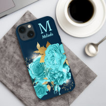 Bouquet de Rose bleu Aqua Monogramme Coque-Mate