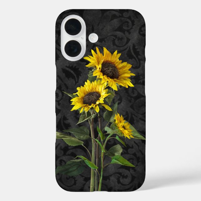 Coques Case-Mate iPhone Bouquet De Tournesol Sur Damas Noires (Verso)