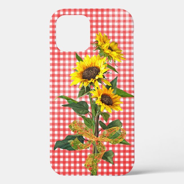 Coques Case-Mate iPhone Bouquet de tournesol sur En vichy rouge Coque-Mate (Verso)