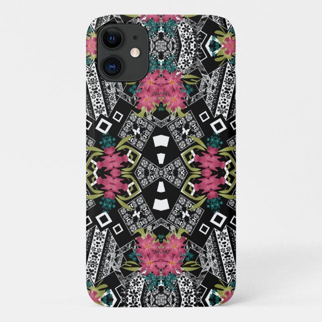 Coques Case-Mate iPhone Bouquets de fleurs roses sur une géométrie (Dos)