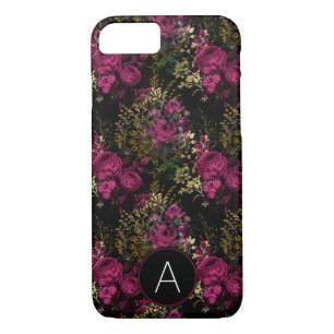 Case-Mate iPhone Case Bourgogne et monogramme noir de roses de feuille