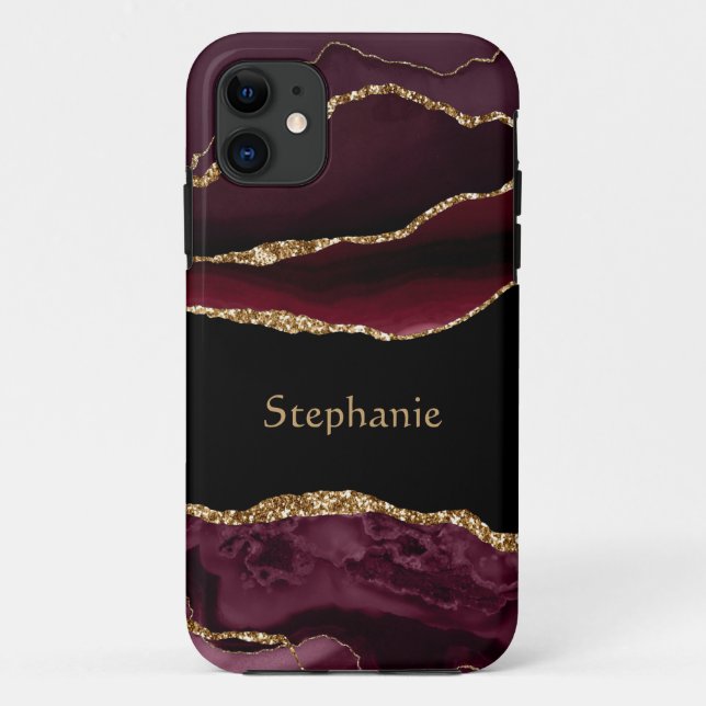 Coques Case-Mate iPhone Bourgogne Moderne Agate Cristal Personnalisé (Dos)