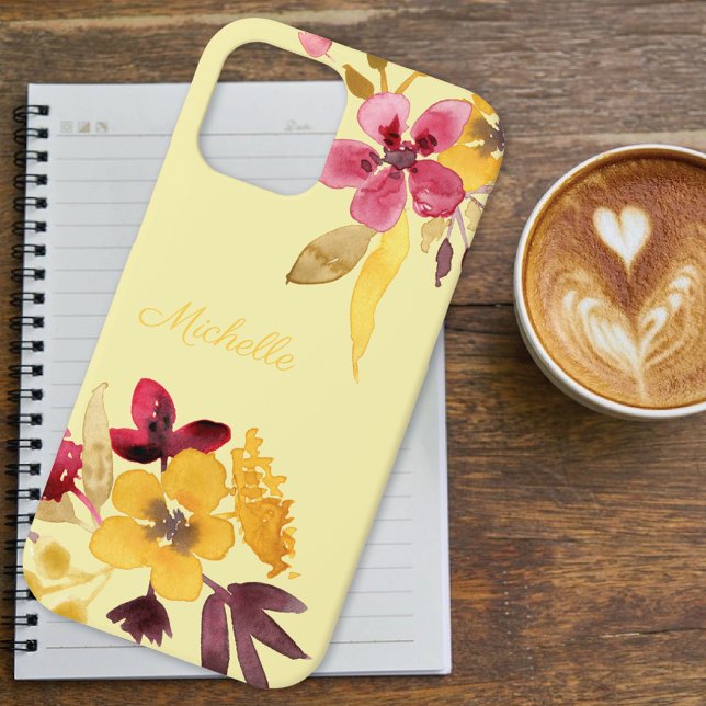 Coques Case-Mate iPhone Bourgogne Or fleurs d'automne Monogramme (Créateur téléchargé)