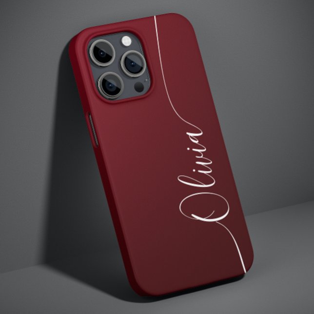 Coques Case-Mate iPhone Bourgogne Script Élégant de Calligraphie Nom (Créateur téléchargé)