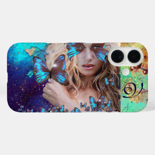 COQUES iPhone 16  BOUTEILLE BLEUE AVEC MONOGRAMME VERT D'ÉPARKLES D'