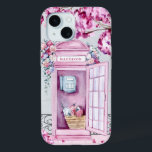 Coque Case-Mate iPhone Bouteille de téléphone rose floral personnalisée<br><div class="desc">Cette belle cabine téléphonique est ornée d'une cabine téléphonique rose ornée de fleurs et d'un arbre à proximité qui laisse tomber des fleurs roses au sol. Vous pouvez personnaliser avec votre nom.</div>