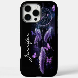 Coque iPhone 16 Pro Max Bouteilles en plumes violettes Boho Dreamcatcher