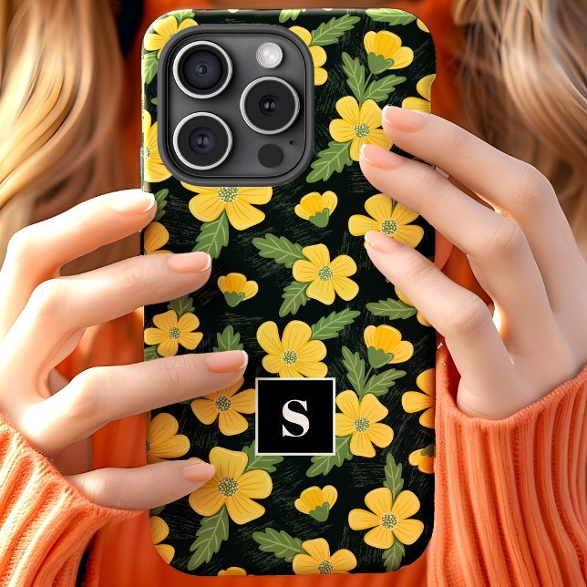 Coques Case-Mate iPhone Bouton d'Or Floral Monogrammé Fleur (Créateur téléchargé)