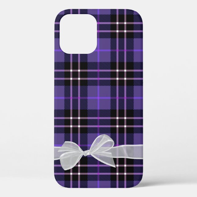 Coques Case-Mate iPhone Bow blanc sur Tartan violet plaid (Verso)