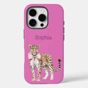 Coque iPhone 16 Pro Bow léopard rose