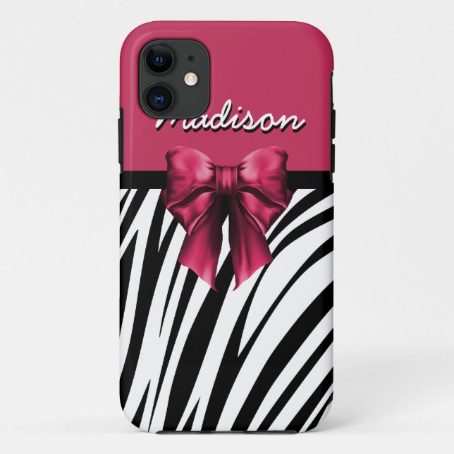 Coques Case-Mate iPhone Bow Zebra noir et rose (Dos)