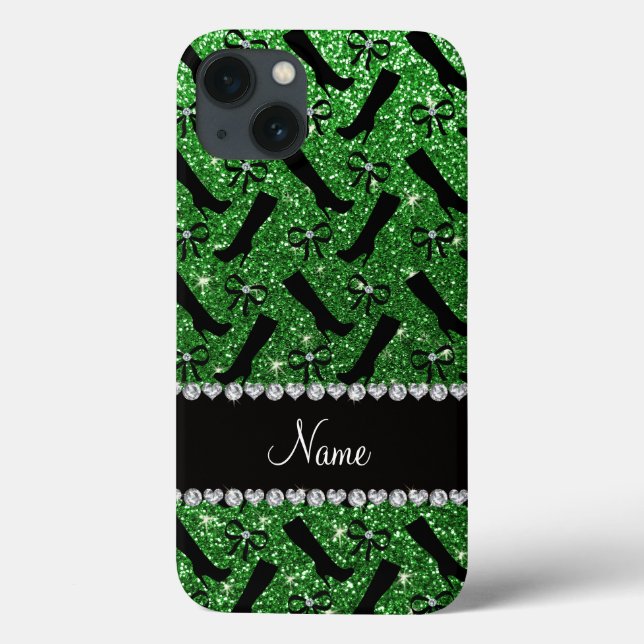 Coques Case-Mate iPhone Bows de bottes de parties scintillant verte de nom (Verso)
