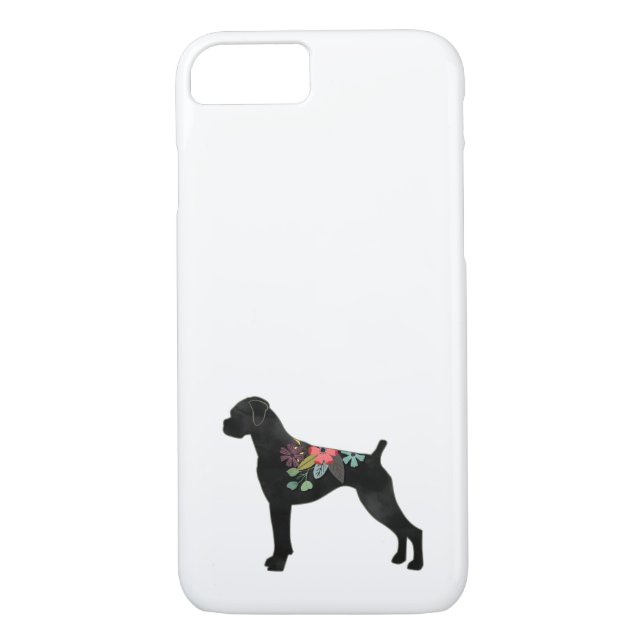 Coques Case-Mate iPhone Boxer Chien race Boho naturel Floral Silhouette Ca (Dos)
