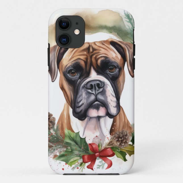 Coques Case-Mate iPhone Boxer Christmas Wreath Festive Pup (Dos)