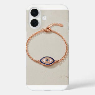 Coque Pour iPhone 16 Bracelet œil maléfique élégant avec pierres précie