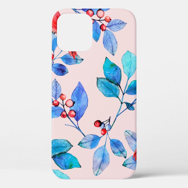Coques Case-Mate iPhone Branche avec baies et oiseaux aquarelle illustrée (Verso)