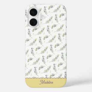 Coque Pour iPhone 16 Branche de olivier vert sauge monogramme nom