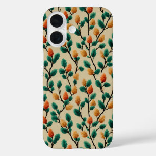 Coque Pour iPhone 16 Branches colorées en Pinecone d'hiver