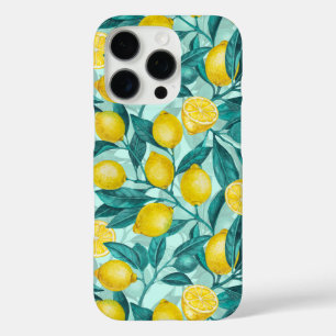 Coque iPhone 16 Pro Branches de citron bleu et jaune