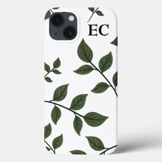 Coques Case-Mate iPhone Branches de feuillage Monogramme avec Feuilles ver (Verso)