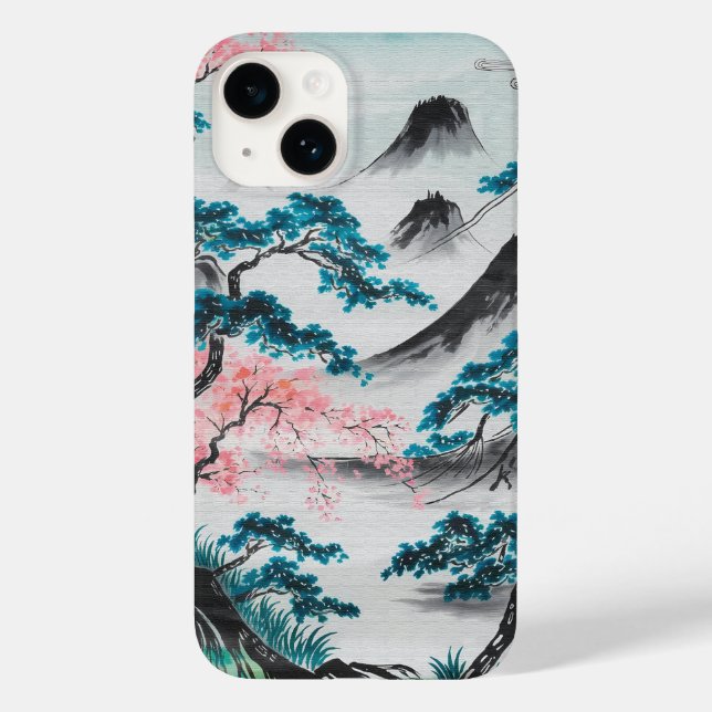 Coques Case-Mate iPhone Branches en fleurs et pics brumeux (Verso)
