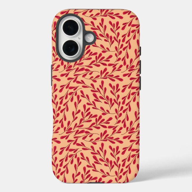 Coques Case-Mate iPhone Branches feuillues rouges motif sans couture (Verso)
