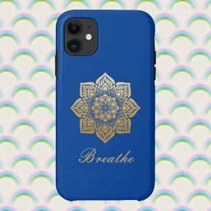 Case-Mate iPhone Case Breathe Deep Royal Blue and Gold Mandala