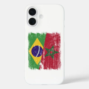 Coque Pour iPhone 16 Brésil Maroc Demi-Drapeau Brésilien Marocain