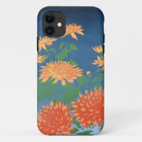 Bright Orange Chrysanthèmes sur Deep Blue