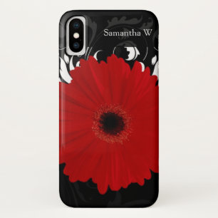 Coques Pour iPhone Bright Red Gerbera Daisy on Black
