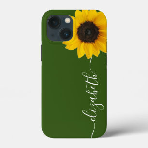 Case-Mate iPhone Case Bright Sunflower Script Nom de tige Téléphone vert