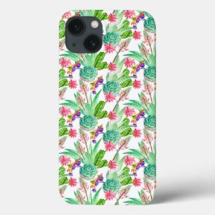 iPhone 13 Case Bright Watercolor Cactus & Succulent Pattern