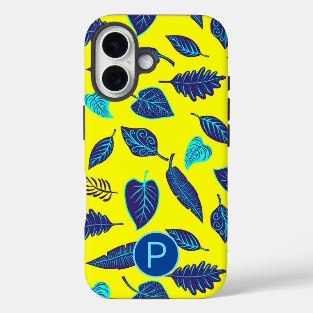 Coques Case-Mate iPhone Bright Yellow Tropical Leaf Pattern Monogram (Verso)