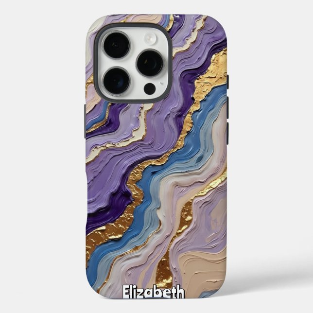 Coques Case-Mate iPhone Brindilles de marbre pourpre et bleu avec or (Verso)