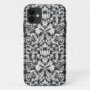 Coque Case-Mate Pour iPhone Brocard de dentelle en damas noir et blanc vintage