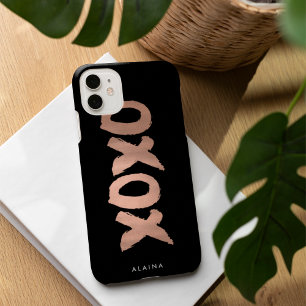 Coque Pour iPhone 16 Brochure en or noir et Rose XOXO