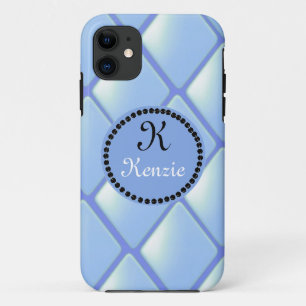 Coque Case-Mate Pour iPhone Broderie Diamant Bleu avec Monogramme
