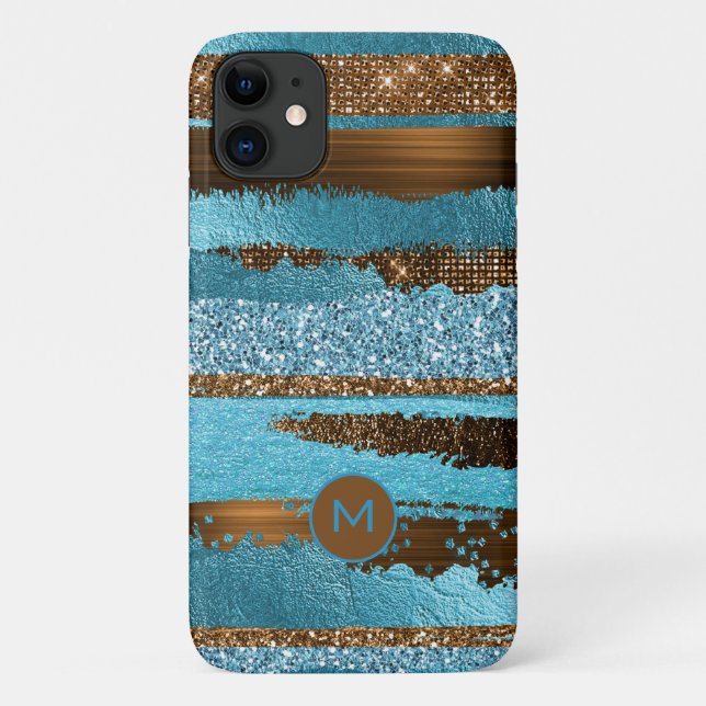 Coques Case-Mate iPhone Bronze et rayures de paillettes et de feuille d'Aq (Dos)
