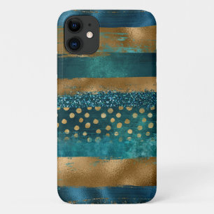 Case-Mate iPhone Case Brosse turquoise et or moderne