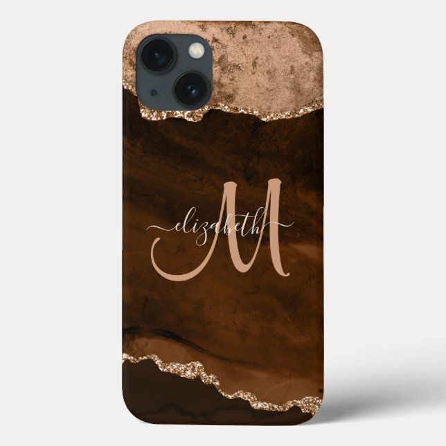 Coques Case-Mate iPhone Brown chic Rose Gold Parties scintillant Agate Per (Verso)