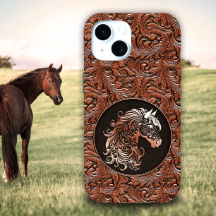 Coque Case-Mate iPhone Brown cowgirl floral à outils cuir tête de cheval