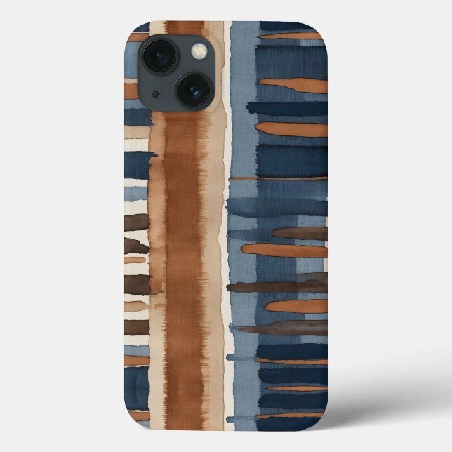 Coques Case-Mate iPhone Brown Rouille bleue et beige abstrait (Verso)