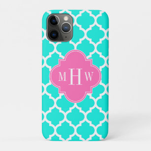 Case-Mate iPhone Case Brt Aqua Wht Marocain #5 HotPink2 Monogramme initi