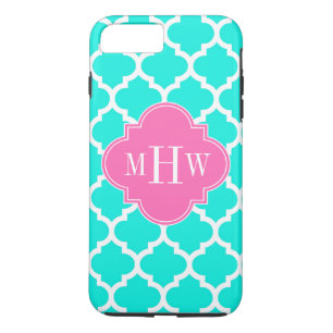 Coque Case-Mate iPhone Brt Aqua Wht Marocain #5 HotPink2 Monogramme initi