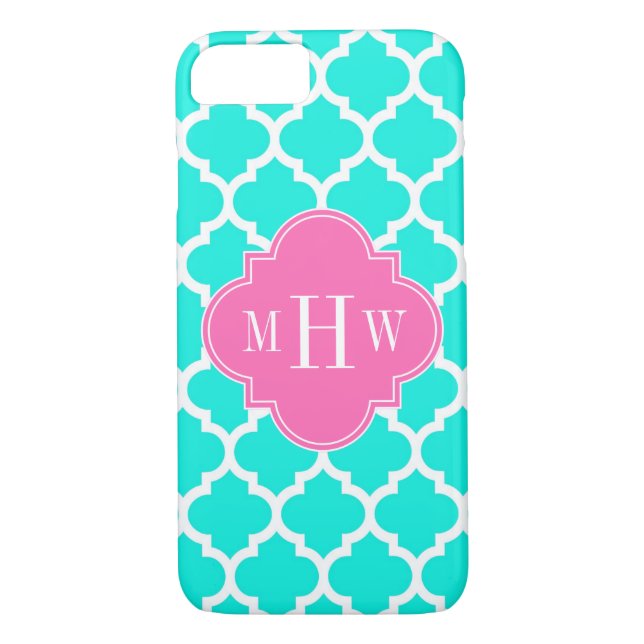 Coques Case-Mate iPhone Brt Aqua Wht Marocain #5 HotPink2 Monogramme initi (Dos)