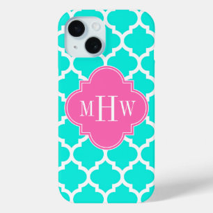 Coque Case-Mate iPhone Brt Aqua Wht Marocain #5 HotPink2 Monogramme initi